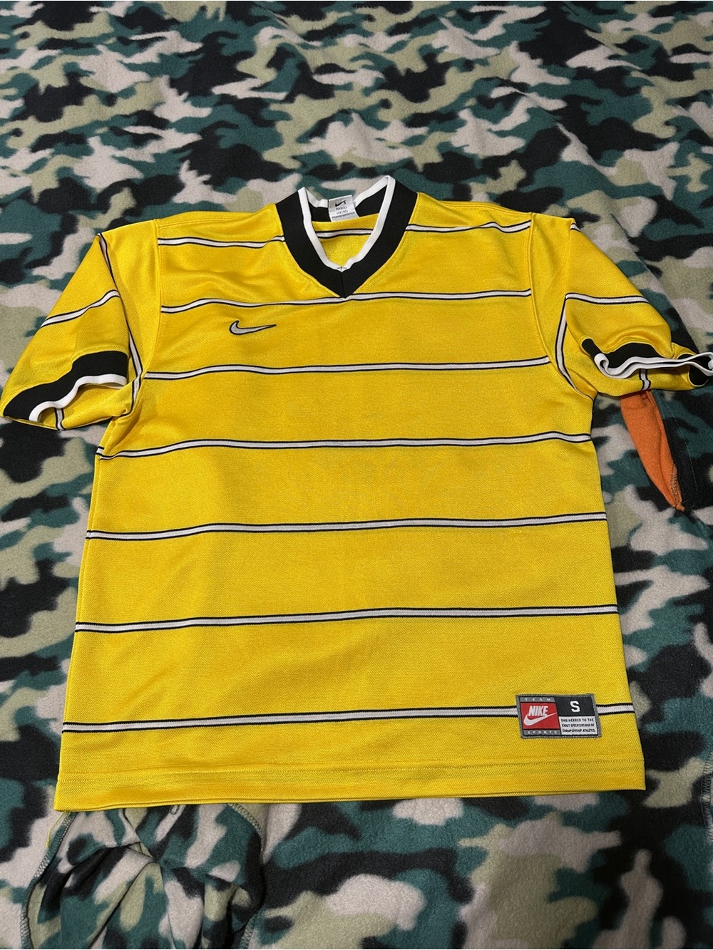 Nike Men’s Yellow Striped Short-Sleeve Soccer Jersey